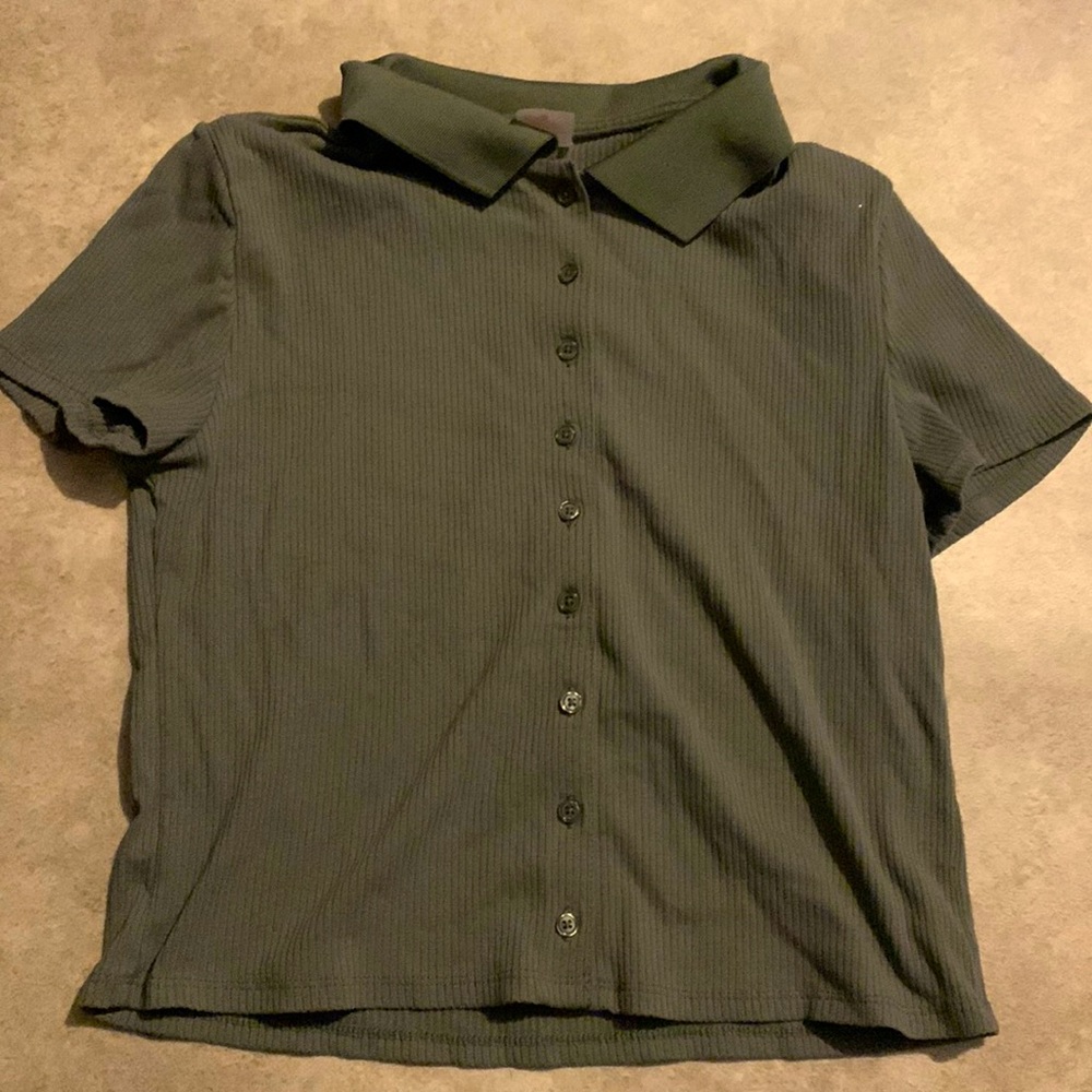 Green button up shirt
